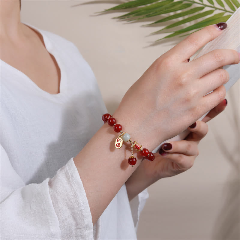 Buddha Stones Natural Red Agate Jade Confidence Fortune Blessing Charm Bracelet Bracelet BS 3