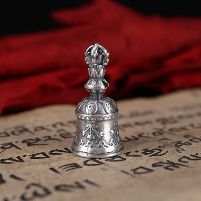 Buddha Stones Tibet 925 Sterling Silver Om Mani Padme Hum Dorje Bell Vajra Engraved Enlightenment Pendant Hanging Decoration Dorje BS Dorje Bell Pendant Only(13.5*27mm)