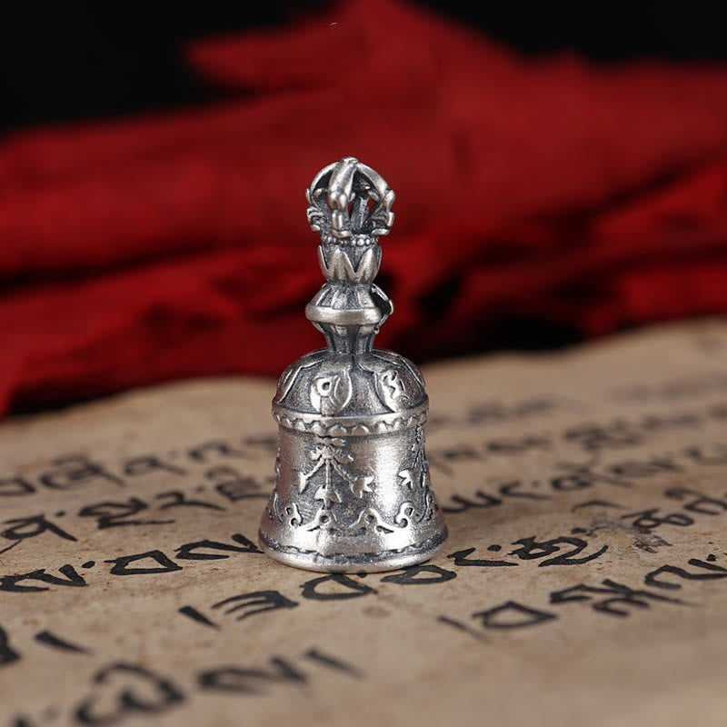 Buddha Stones Tibet 925 Sterling Silver Om Mani Padme Hum Dorje Bell Vajra Engraved Enlightenment Pendant Hanging Decoration Dorje BS Dorje Bell Pendant Only(13.5*27mm)