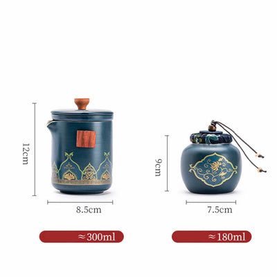 Buddha Stones Flower Chinese Gongfu Ceramic Teapot Portable Outdoor Travel Tea Set Bag Teapot BS 18