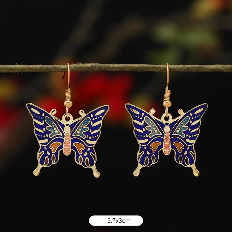 Buddha Stones Lotus Butterfly Flower Alloy Copper Enlightenment Drop Earrings Earrings BS Dark Blue Butterfly 2.7*3cm