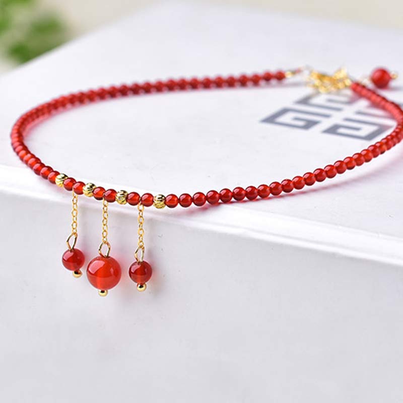 Buddha Stones Red Agate Confidence Calm Anklet Anklet BS 2