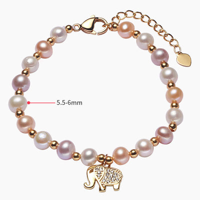 Buddha Stones 18K Gold Plated Pearl Elephant Zircon Charm Sincerity Bracelet Bracelet BS 5