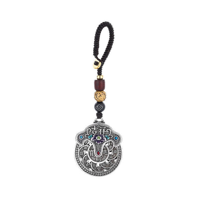 Buddha Stones Peony Flower Copper Coin Auspicious Wealth Key Chain Key Chain BS 4