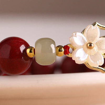 Buddha Stones Natural Cinnabar Jade Beaded Tridacna Stone Flower Blessing Bracelet Bracelet BS 7