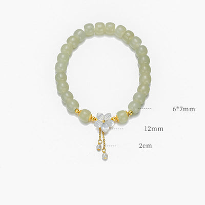 Buddha Stones 925 Sterling Silver Natural Hetian Jade Luck Flower Bracelet Bracelet BS 11