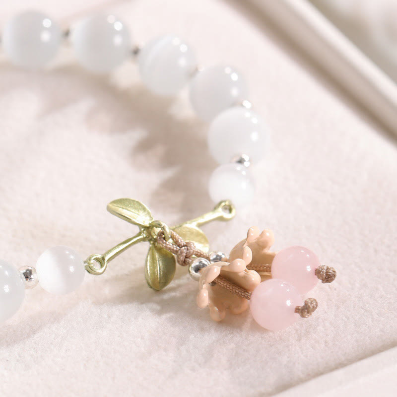 Buddha Stones Cat's Eye Green Aventurine Blue Chalcedony Pink Crystal Peace Orchid Charm Bracelet Bracelet BS 4