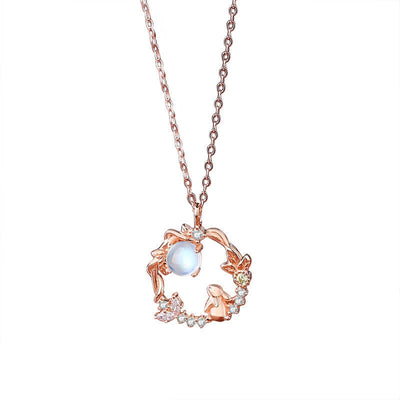 925 Sterling Silver Year of the Rabbit Moonstone Moon Flower Pattern Necklace Pendant Bracelet Earrings Necklaces & Pendants BS 10