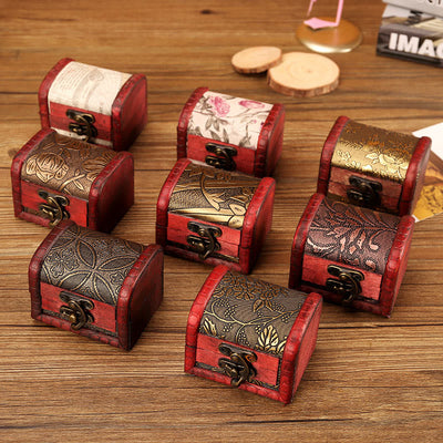 Buddha Stones Retro Small Wood Jewelry Box Lotus Golden Grape Copper Coin Daffodil Grass Flower Jewelry Storage Box Jewelry Box BS main