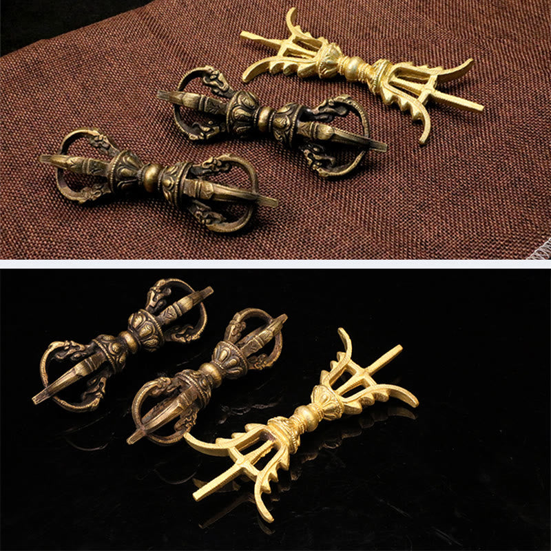 Buddha Stones Handmade Nepal Five Prong Three Prong Vajra Dorje Strength Copper Decoration Dorje BS 17