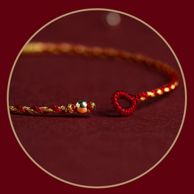 Buddha Stones 14K Gold Plated Handmade Red Gold Rope King Kong Knot Braided Luck Bracelet Bracelet BS 7