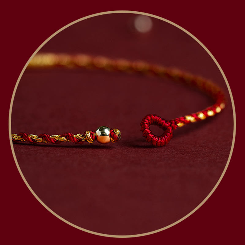Buddha Stones 14K Gold Plated Handmade Red Gold Rope King Kong Knot Braided Luck Bracelet Bracelet BS 7