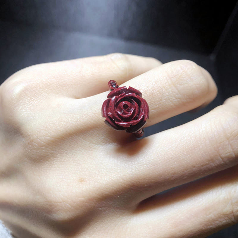 Buddha Stones Garnet Cinnabar Lucky Bead PiXiu Om Mani Padme Hum Rose Protection Ring Ring BS 18