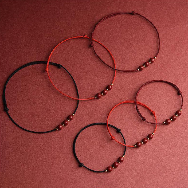 Buddha Stones Natural Lucky Cinnabar Bead Blessing String Bracelet Anklet Bracelet BS 2