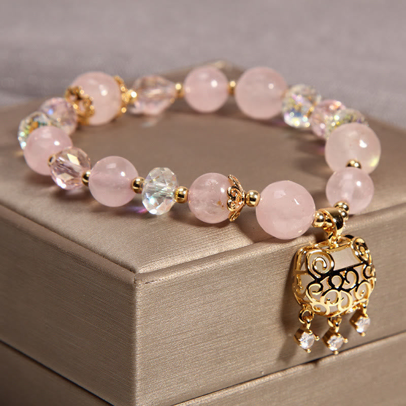 Buddha Stones Natural Pink Crystal Soothing Protection Bracelet Bracelet BS 2