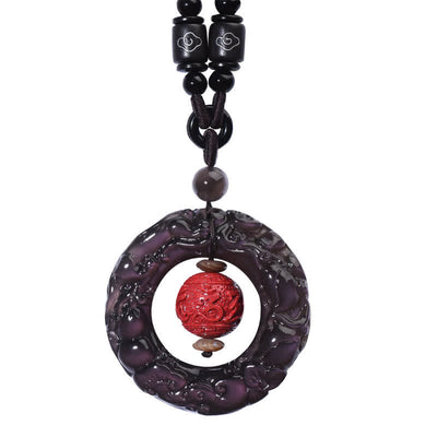 Buddha Stones FengShui Natural Rainbow Obsidian PiXiu Cinnabar Healing Necklace Pendant Necklaces & Pendants BS 11
