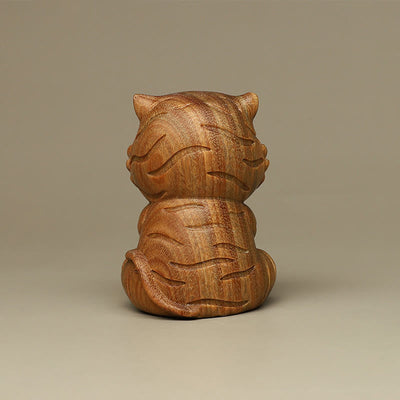 Buddha Stones Small Green Sandalwood Tiger Engraved Positive Desk Decorations Decorations BS 5