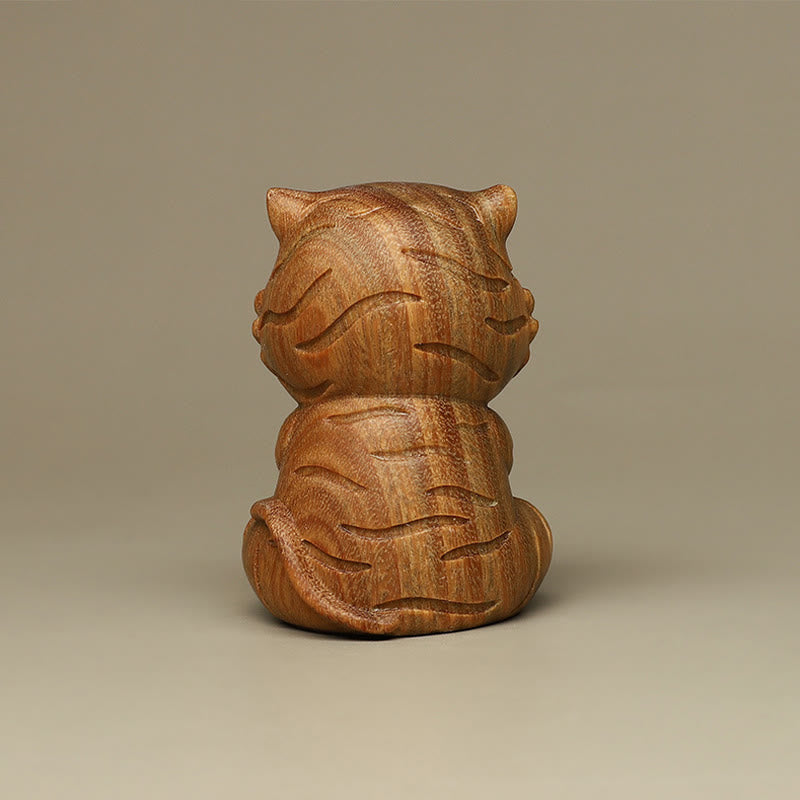 Buddha Stones Small Green Sandalwood Tiger Engraved Positive Desk Decorations Decorations BS 5
