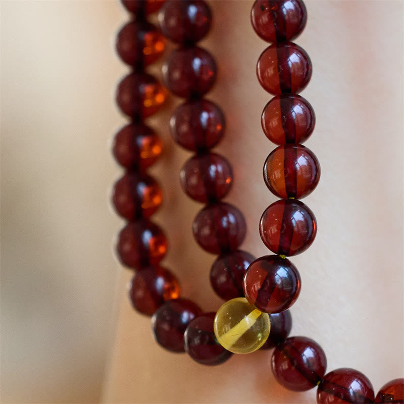 Buddha Stones Natural 108 Mala Beads Amber Clear Anxiety Bracelet Mala Bracelet BS 3