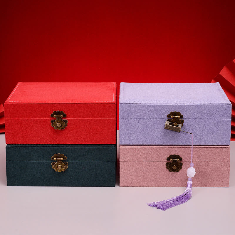 Buddha Stones Simple Design Jewelry Box Organizer Two-Layer Jewelry Storage Box Flannel Box With Lock - image 26