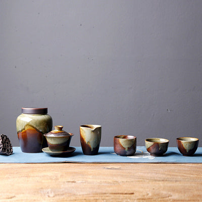 Buddha Stones Vintage Brown Beige Kiln Change Ceramic Teacup Kung Fu Tea Cup Bowl Cup BS 16