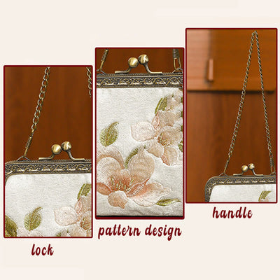 Buddha Stones Orchids Oriental Cherry Butterfly Embroidery Metal Handle Handbag Handbags BS 3
