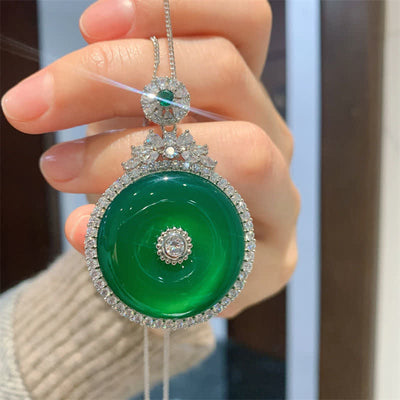Buddha Stones Green Chalcedony Round Peace Buckle Strength Necklace Pendant Necklaces & Pendants BS Green Chalcedony(Strength♥Courage)