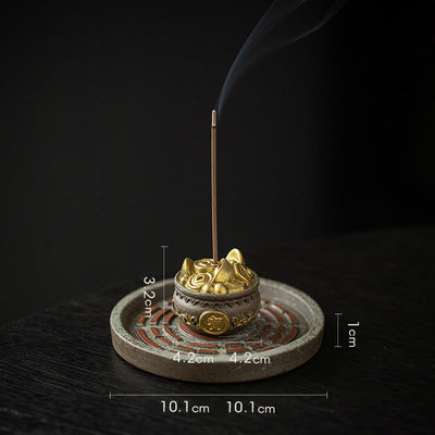 Buddha Stones Small Treasure Bowl Lucky Bag Bagua Tray Healing Ceramic Stick Incense Burner Decoration Incense Burner BS 9
