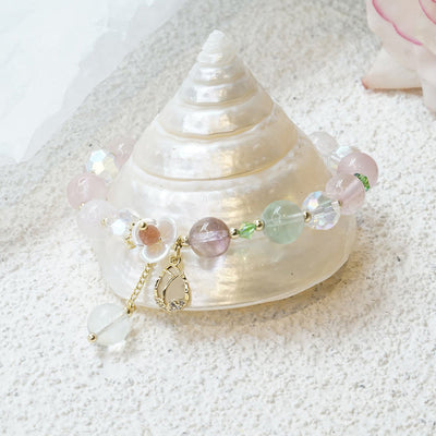 Buddha Stones Strawberry Quartz Rutilated Quartz Fluorite Flower Healing Bracelet Bracelet BS 27