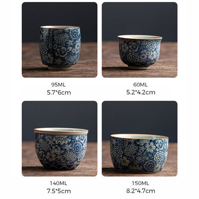 Buddha Stones Blue Lotus Peach Blossom Chrysanthemum Design Ceramic Teacup Kung Fu Tea Cups Cup BS 15
