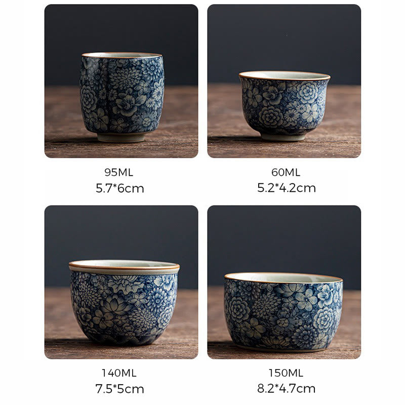 Buddha Stones Blue Lotus Peach Blossom Chrysanthemum Design Ceramic Teacup Kung Fu Tea Cups Cup BS 15