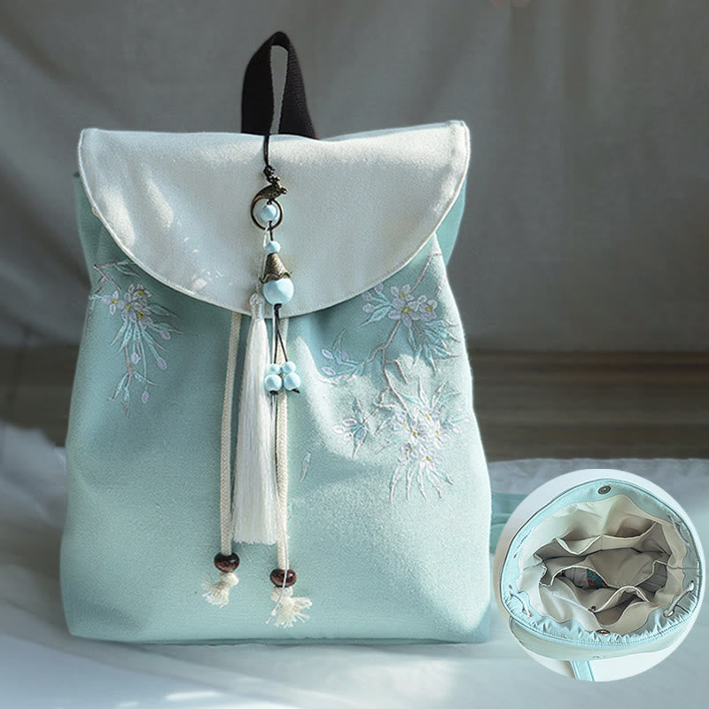 Buddha Stones Handmade Embroidered Large Capacity Canvas Backpack Backpack BS 1