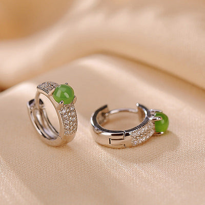 Buddha Stones 925 Sterling Silver Round Cyan Jade Success Stud Earrings Earrings BS 5