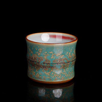 Buddha Stones Kiln Change Ceramic Bamboo Design Teacup Kung Fu Tea Cup Cup BS Green 6cm*4.8cm*80ml