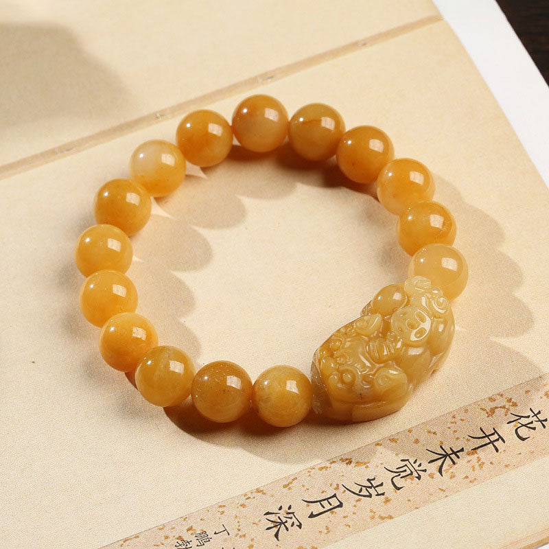 Bracelet Pixiu de richesse en jade soie dorée Foviel