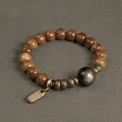 Buddha Stones Kuka Seed Tiger Eye Gold Sheen Obsidian Copper Wealth Luck Bracelet Bracelet BS Kuka Seed&Gold Sheen Obsidian 17-17.5cm