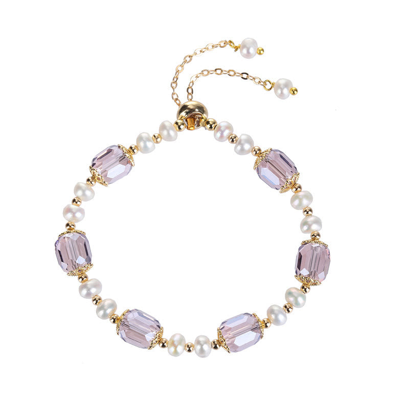 Buddha Stones Natural Amethyst Pearl Peace Healing Chain Bracelet Bracelet BS 7