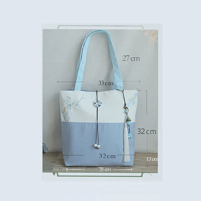 Buddha Stones Pear Flower Plum Peach Blossom Bamboo Embroidery Canvas Large Capacity Shoulder Bag Tote Bag - image 28