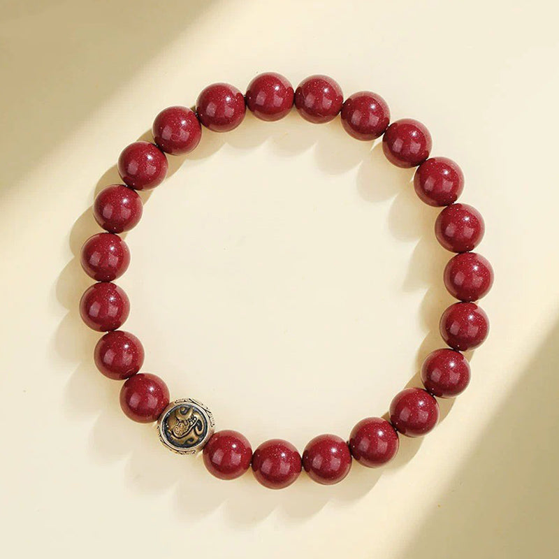 Buddha Stones 925 Sterling Silver Natural Cinnabar Four Beasts Blessing Bracelet Bracelet BS 8mm Black Turtle(Wrist Circumference 14-16cm)