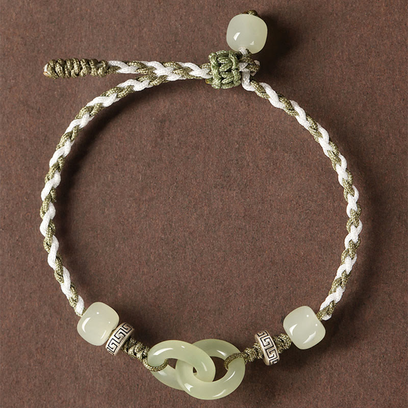 Buddha Stones Natural Hetian Jade Peace Buckle Luck Braided Bracelet Bracelet BS 3