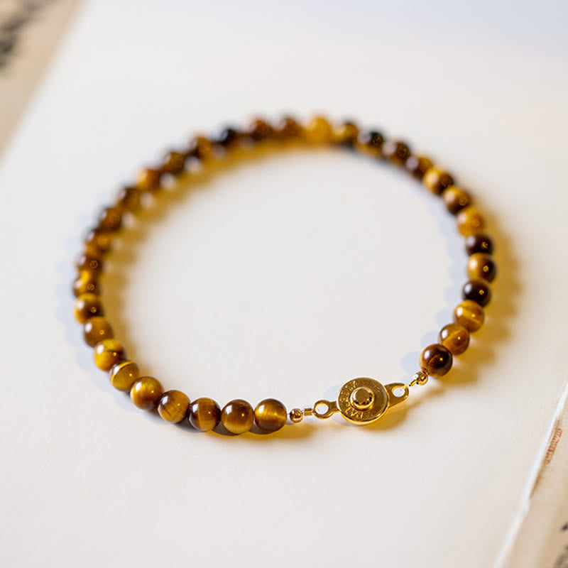 Foviel 14K Gold Plated Natural Tiger Eye Stone Courage Protection Bracelet