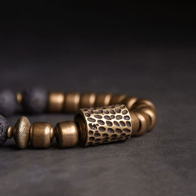 Buddha Stones Lava Rock Stone Rainbow Obsidian Copper Support Healing Bracelet Bracelet BS 4