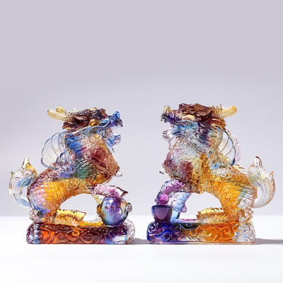 Buddha Stones Feng Shui Kirin Handmade Liuli Crystal Art Piece Fortune Home Office Decoration Decorations BS 6