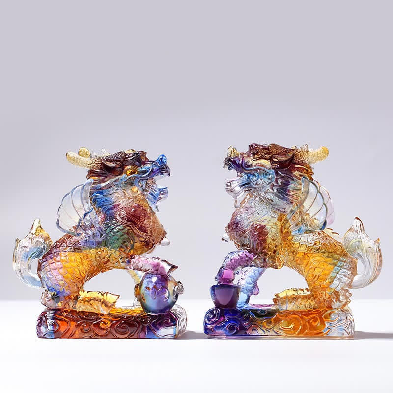 Buddha Stones Feng Shui Kirin Handmade Liuli Crystal Art Piece Fortune Home Office Decoration Decorations BS 6