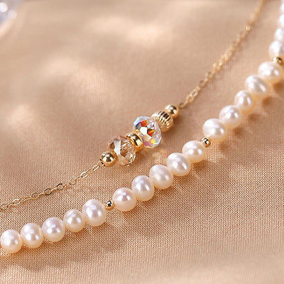Buddha Stones 925 Sterling Silver 14K Gold Plated Natural Pearl Crystal Healing Double Layer Bracelet Bracelet BS 5