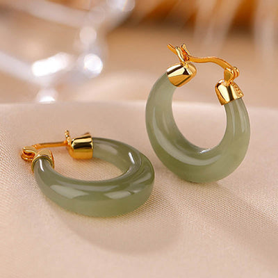 Buddha Stones Round Jade Cyan Jade Prosperity Luck Drop Earrings Earrings BS 11