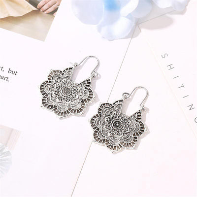 Buddha Stones Tibetan Lotus Engraving Copper Blessing Drop Earrings Earrings BS 6