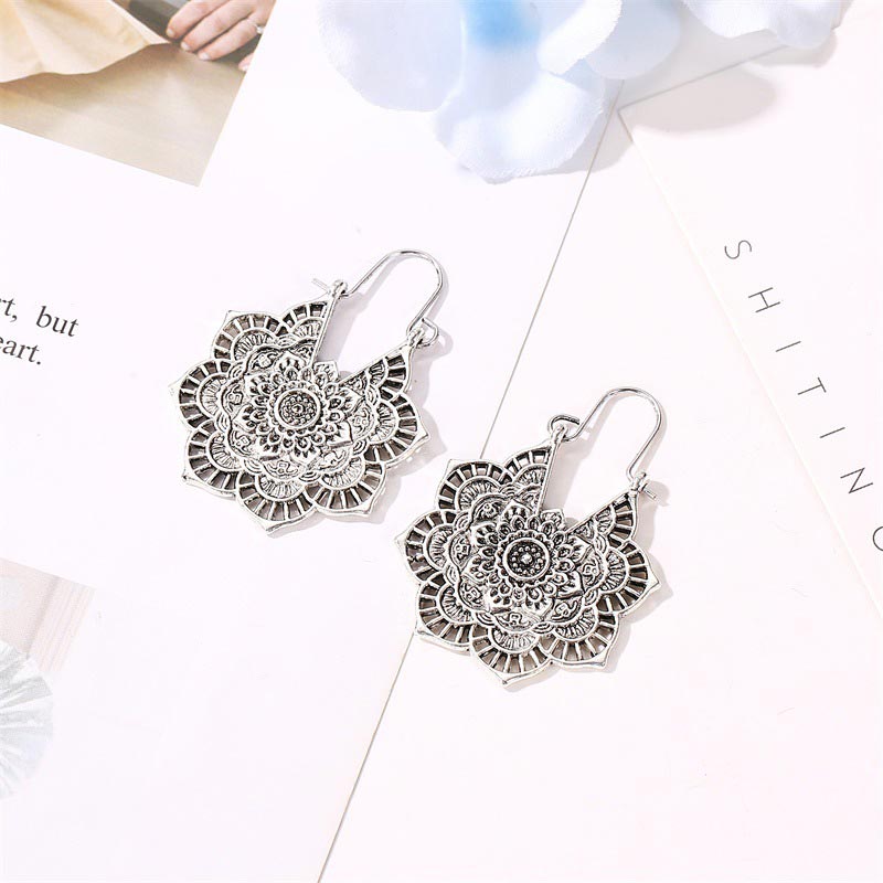 Buddha Stones Tibetan Lotus Engraving Copper Blessing Drop Earrings Earrings BS 6