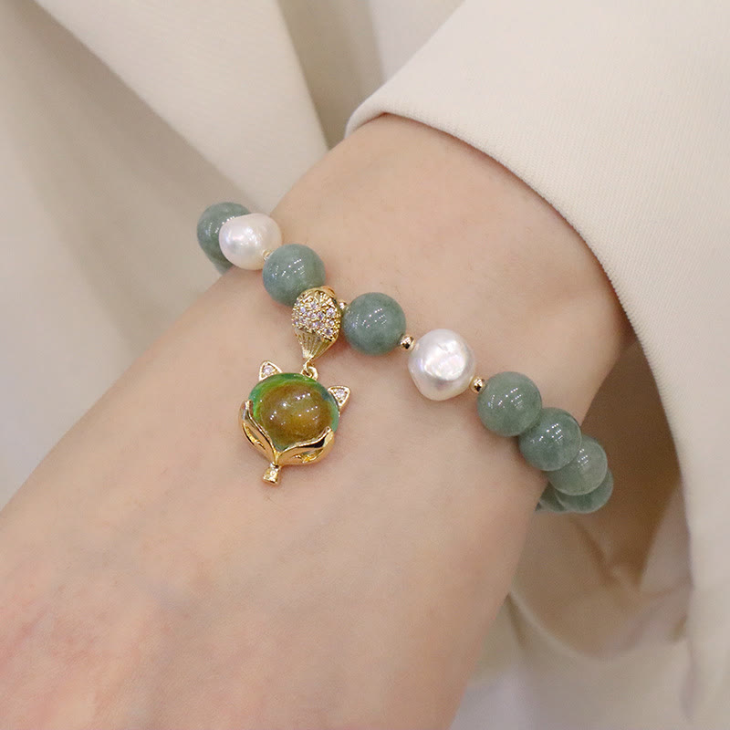 Buddha Stones Jade Pearl Color-Changing Fox Charm Luck Bracelet Bracelet BS 7