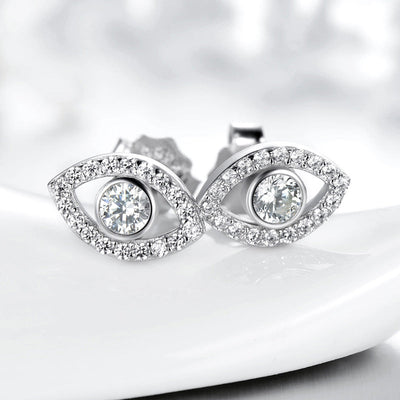 Foviel 925 Sterling Silver Evil Eye Symbol Protection Stud Earrings